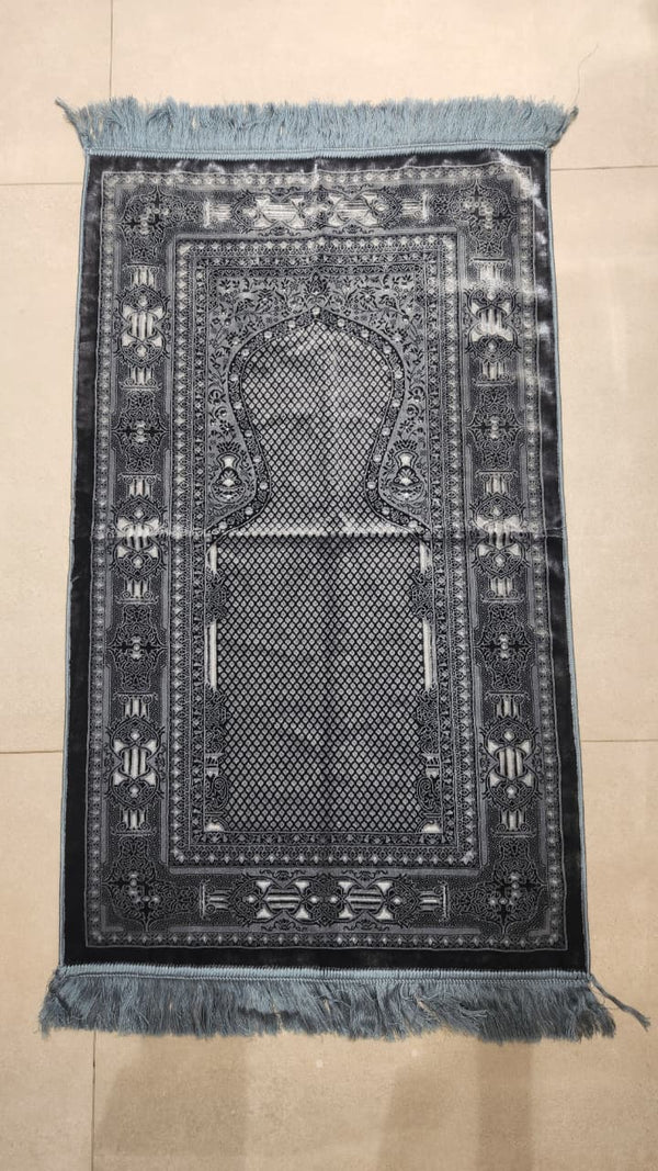 LUXURIOUS SOFT VELVET PRAYING MAT - SHIRAZ (SLATE BLUE)