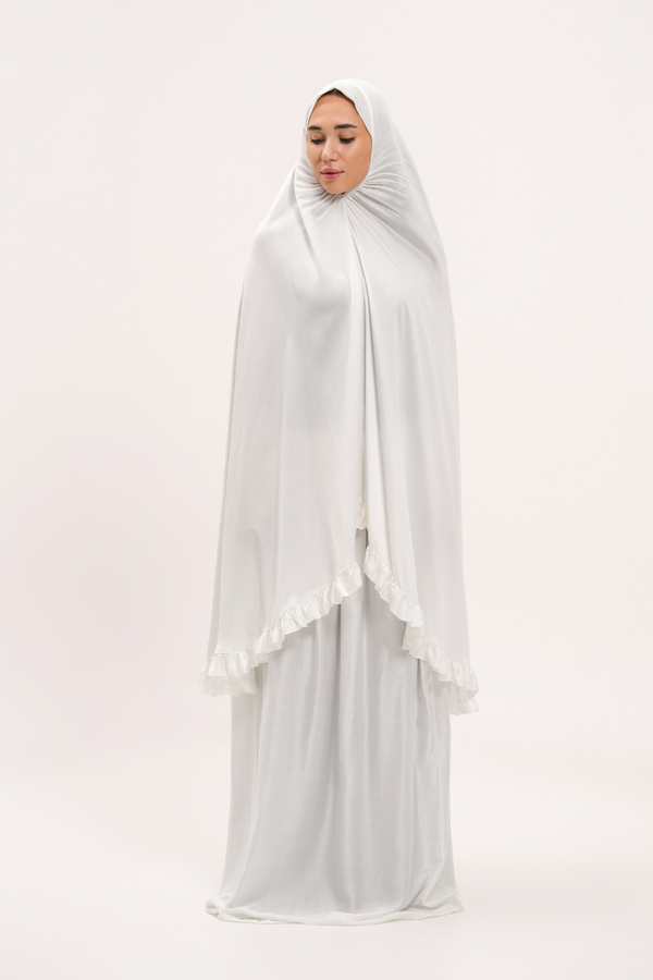 PREMIUM SOFT PRAYER DRESS TOP & SKIRT (WHITE)