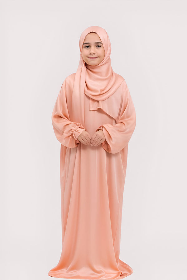 PREMIUM SOFT KIDS PRAYER DRESS WITH ATTACHED SHEILA (BEIGE)