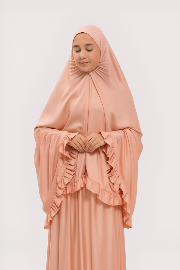 PREMIUM SOFT KIDS PRAYER DRESS TOP & SKIRT (BEIGE)