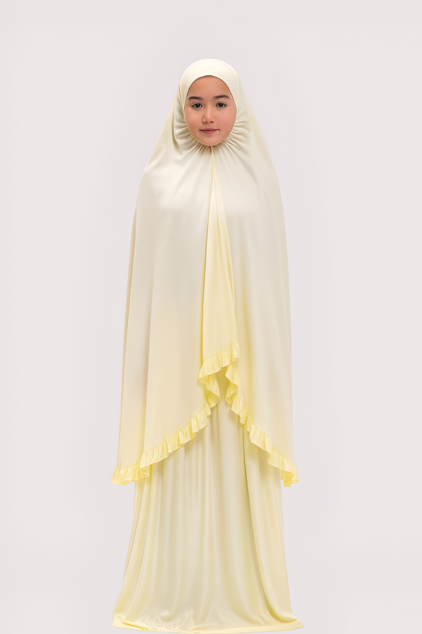 PREMIUM SOFT KIDS PRAYER DRESS TOP & SKIRT (CREAM)