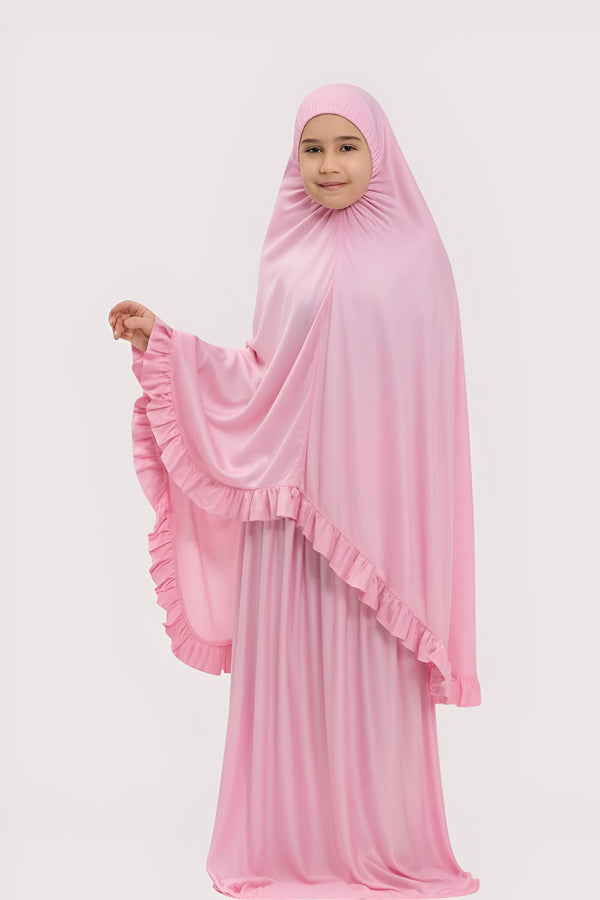 PREMIUM SOFT KIDS PRAYER DRESS TOP & SKIRT (PINK)
