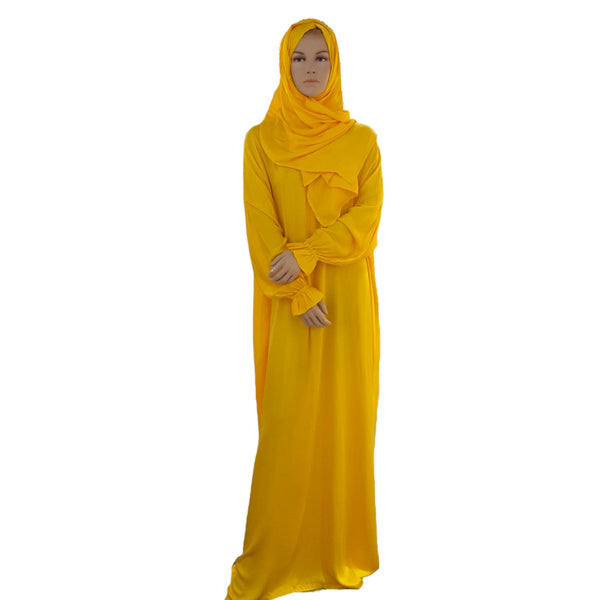 PREMIUM SOFT PRAYER DRESS WITH ATTACHED SHEILA (D.YELLOW)