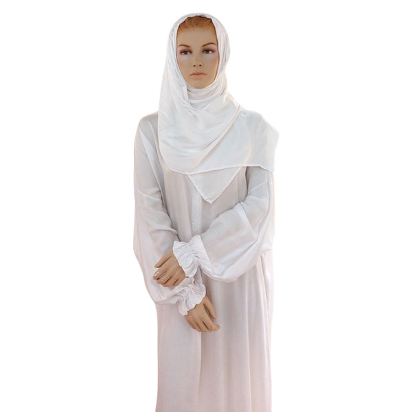 PREMIUM SOFT PRAYER DRESS WITH ATTACHED SHEILA (WHITE)
